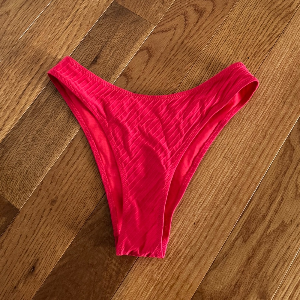 Bright Red Ribbed Bikini Bottom